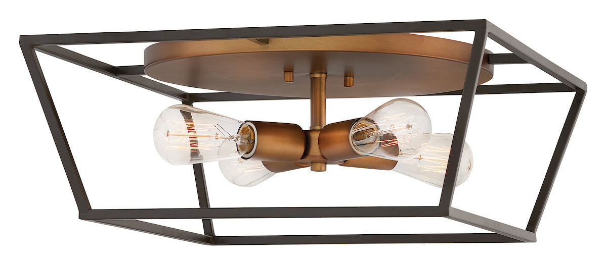 Hinkley open cage mixed metal flush mount lighting fixture. Great for closets or hallways.