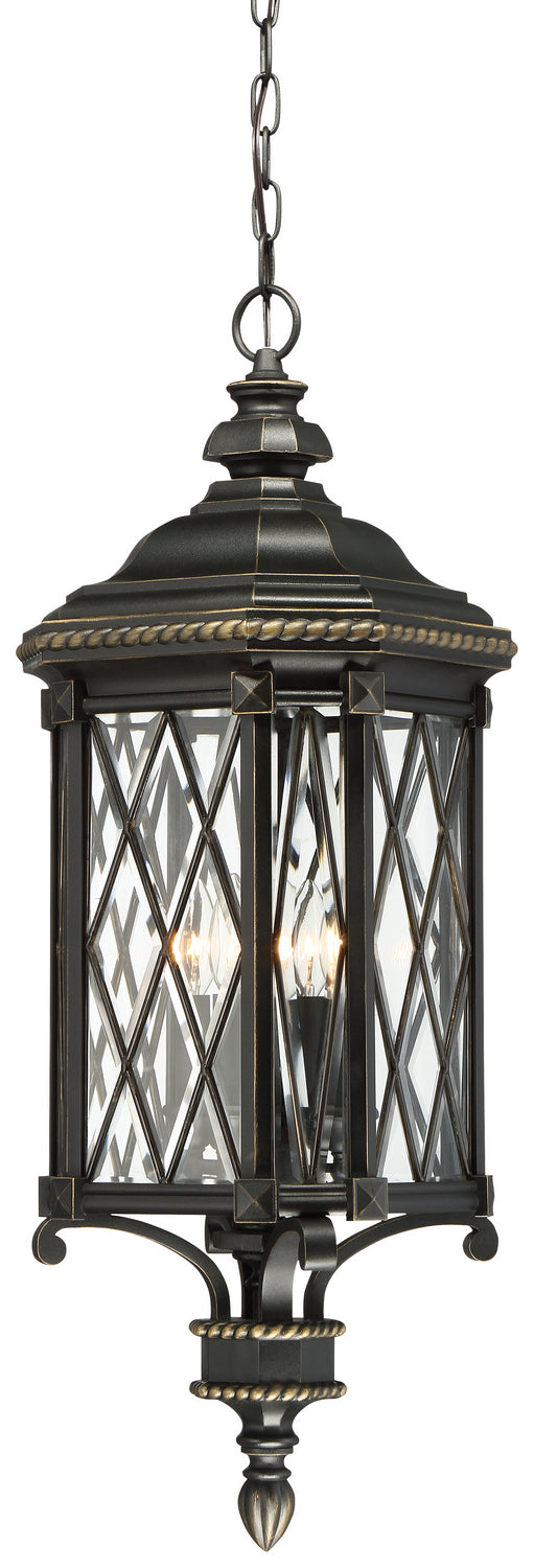 Product photo of the Bexley Manor Four Light Outdoor Chain Hung in Black w/Gold Highlights ( SKU# 9324-585 )
