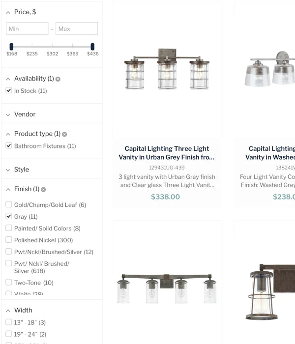 advanced lighting fixtures search filters