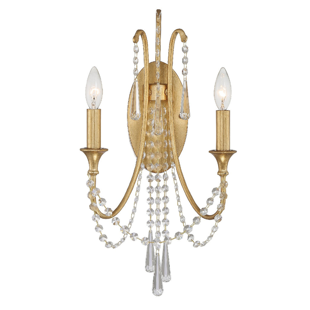Buy the Arcadia Two Light Wall Mount in Antique Gold by Crystorama ( SKU# ARC-1902-GA-CL-MWP )