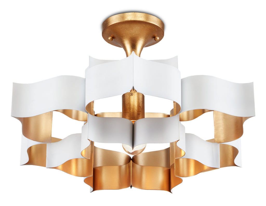 Buy the Grand Lotus One Light Chandelier in Sugar White/Comtemoprary Gold Leaf by Currey and Company ( SKU# 9000-0856 )