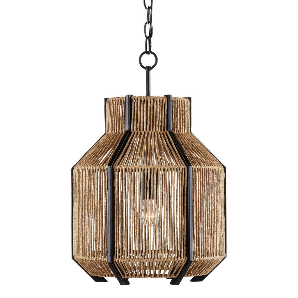 Buy the Mali One Light Pendant in Satin Black/Natural by Currey and Company ( SKU# 9000-0922 )