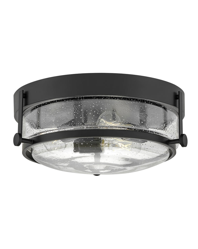 Buy the Harper LED Flush Mount in Black with Clear Seedy glass by Hinkley ( SKU# 3640BK-CS )