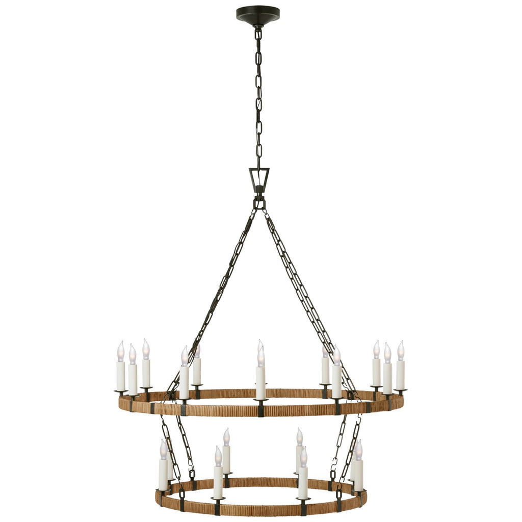 Buy the Darlana Wrapped LED Chandelier in Aged Iron And Natural Rattan by Visual Comfort Signature ( SKU# CHC 5880AI/NRT )