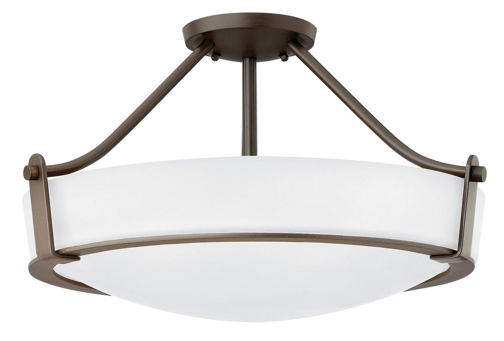 Buy the Hathaway LED Semi-Flush Mount in Olde Bronze with Etched White glass by Hinkley ( SKU# 3221OB-WH )