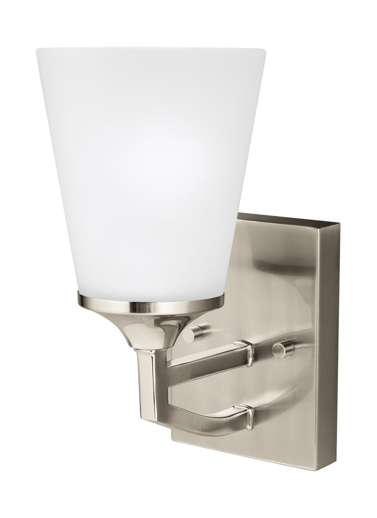 Buy the Hanford One Light Wall / Bath Sconce in Brushed Nickel by Generation Lighting. ( SKU# 4124501-962 )