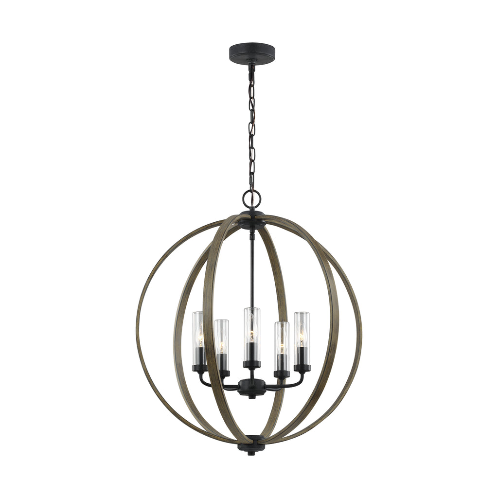 Buy the Allier Five Light Outdoor Chandelier in Weathered Oak Wood / Antique Forged Iron by Visual Comfort Studio ( SKU# OLF3294/5WOW/AF )