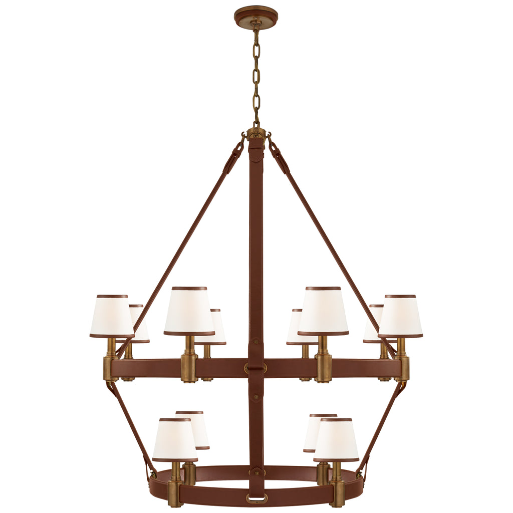 Buy the Riley 12 Light Chandelier in Natural Brass and Saddle Leather by Ralph Lauren ( SKU# RL 5614NB/SDL-L )